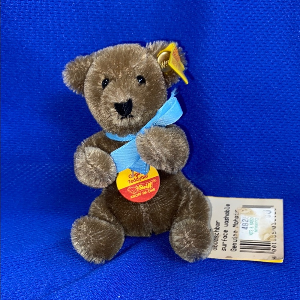 STEIFF Brown Teddy Bear with Blue Ribbon 0202/12 New Condition